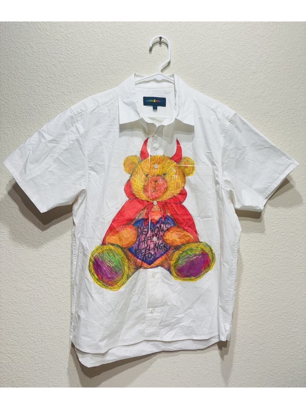 Teddy Fresh Bear White Button Hawaiian Shirt Medium